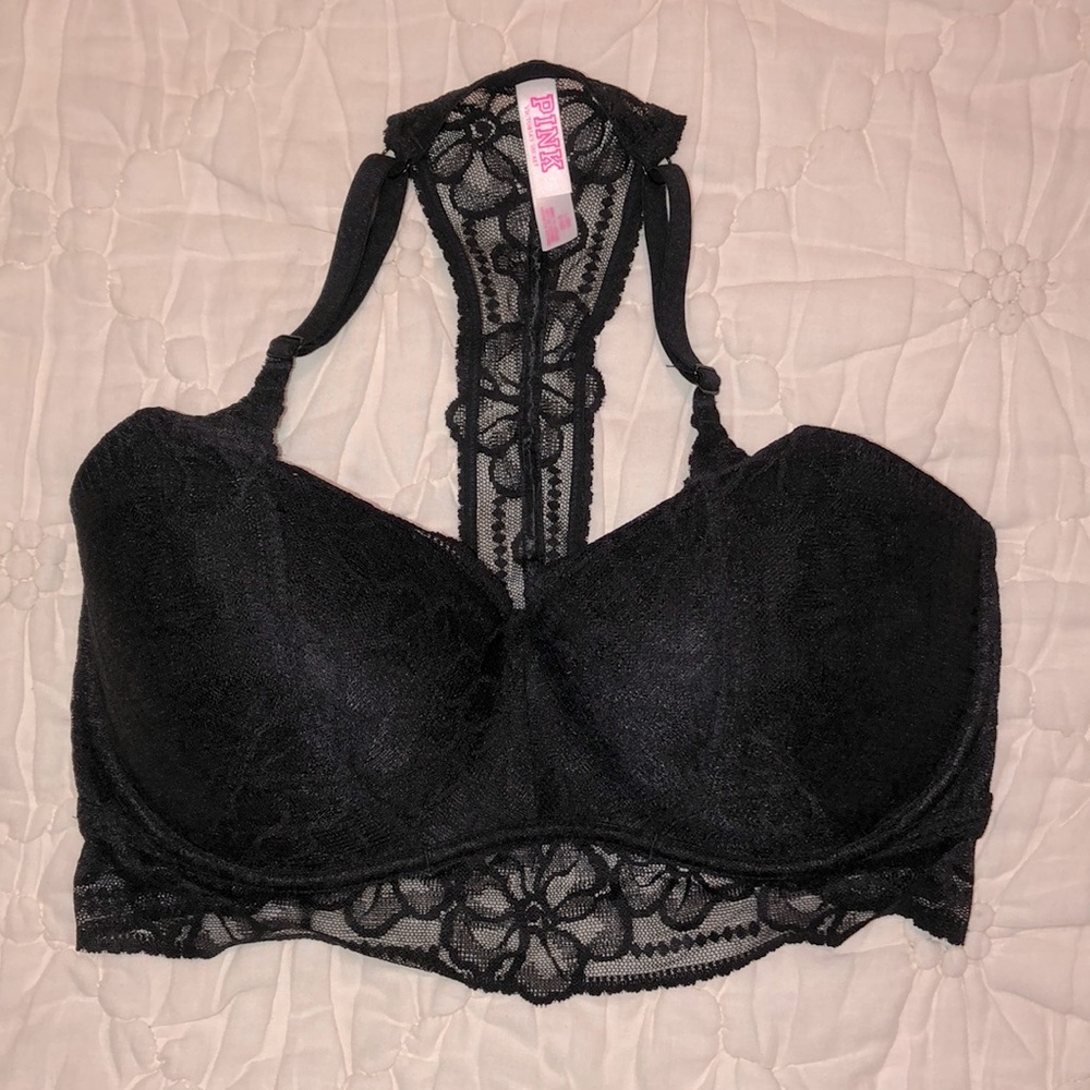 PINK VICTORIAS SECRET black lace bralette